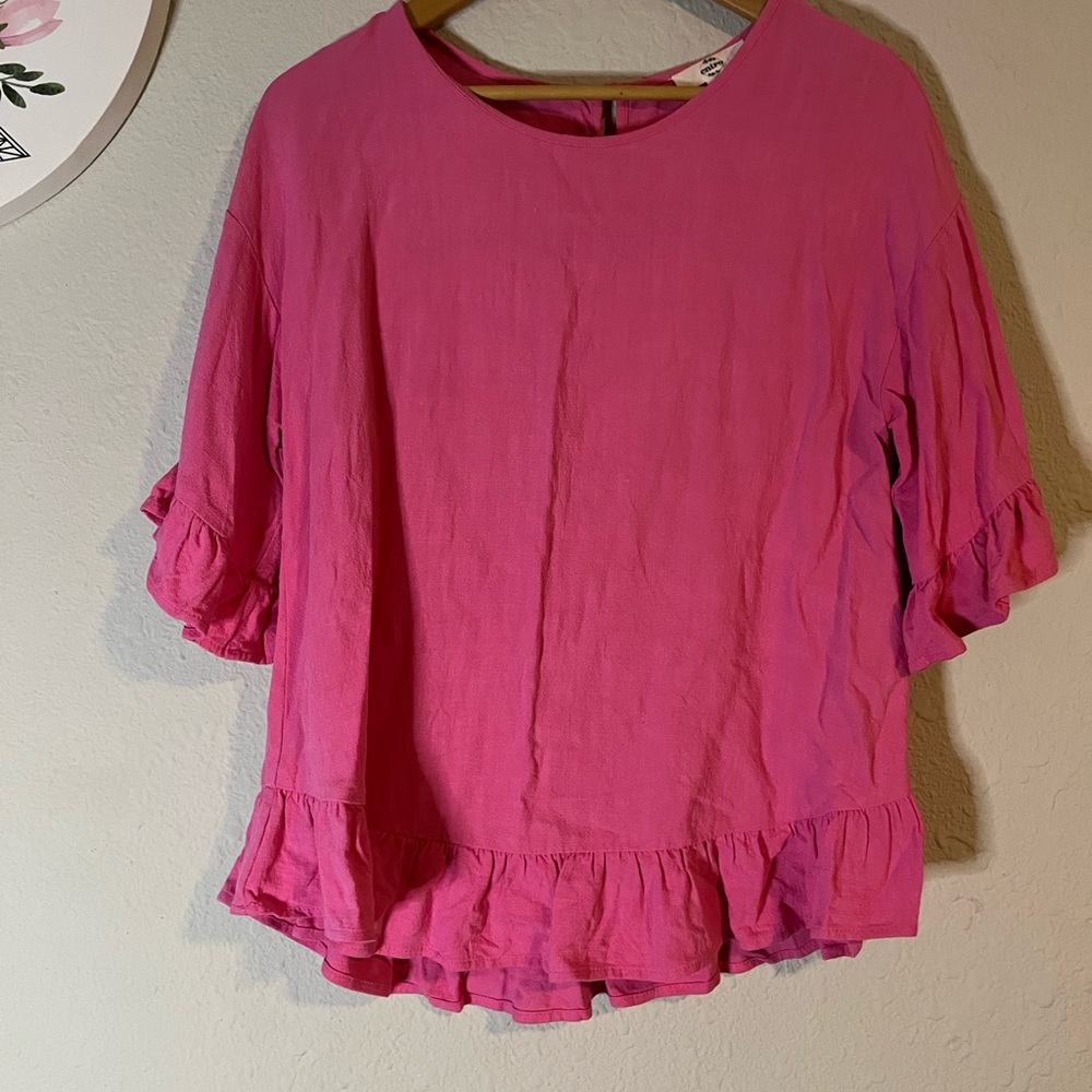 Pink Peplum Ruffle Top - Picture 3 of 9
